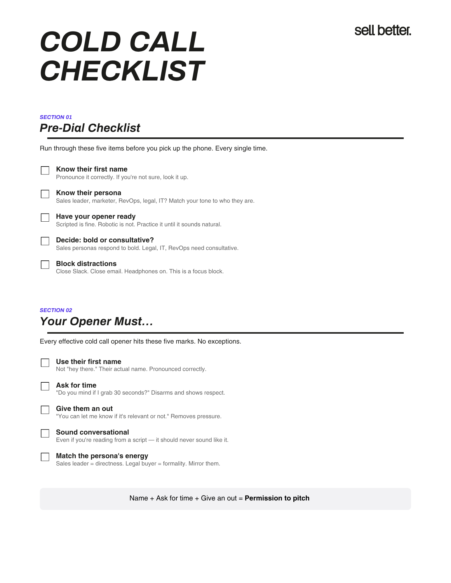 2026 Cold Call Checklist - Sell Better